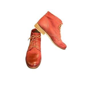 Josef Seibel Women Ankle Leather Boots Brick Red Women’s Size 39 Chukka Lace Up